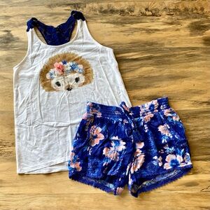 Justice Girl’s Floral Hedgehog Tank Top & Shorts Set Size 8 Tropical Crochet